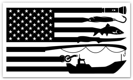 Налепница за риболов на американско знаме - налепница за лаптоп 3 - водоотпорен винил за автомобил, телефон, шише со вода - рибарско