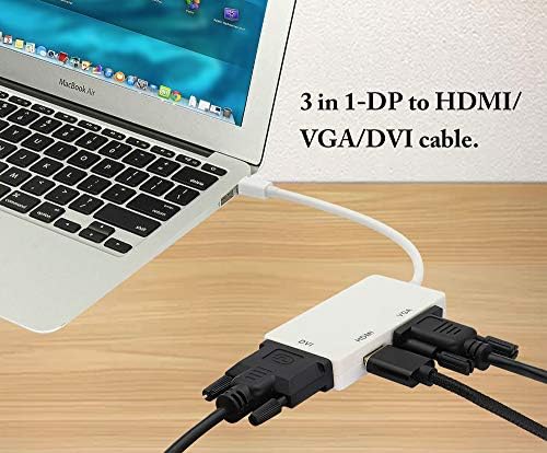 ZDYCGTIME 1080P MINI DP 3-IN-1 конвертор, Mini DP машки до HDMI/VGA/DVI женски кабел за видео конвертор, компатибилен со лаптопите за мини
