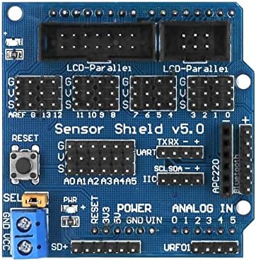 Одбор за проширување на сензорот Redtagcanada Shield v5.0 за експанзија на сензори за UNO Mega R3 V5 за Arduino Duemilanove/Uno DA I/O табла Електронски градежни блокови на роботски делови