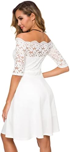 AtnleWhi женски гроздобер чипка цветно од рамото елегантно замав фустани А-линија мини фустан за забава коктел свадба