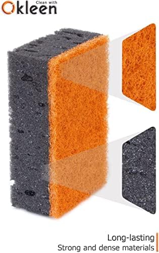 Okleen црна и портокалова повеќекратна употреба Scrub Sponges. Направено во Европа. 18 пакет, 4.3x2.8x1,4 инчи. Тешки и влакна од гребење.