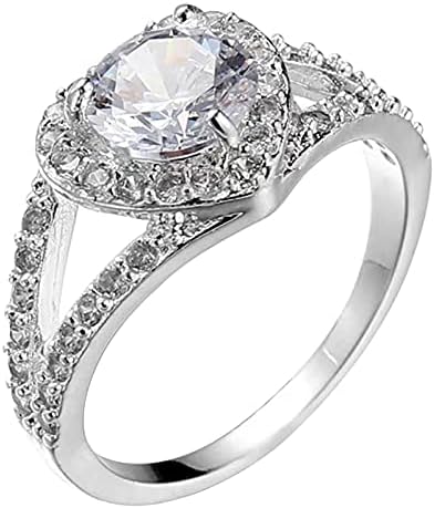 Прстен принцеза персонализирана ангажман со дијаманти во форма на срце, женски цирконски прстени
