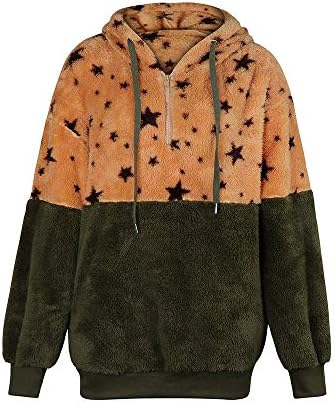 Fragarn есен џемпер, жени плус со големина на џемпер со качулка starвезда зимска топла патент џебови палто за надворешна облека