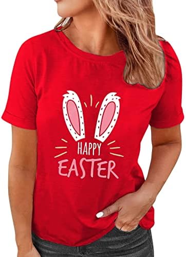Велигденски зајаче маички за жени Симпатична графичка леопард маица обична тркалезна врата кратки ракави врвови подароци за блуза