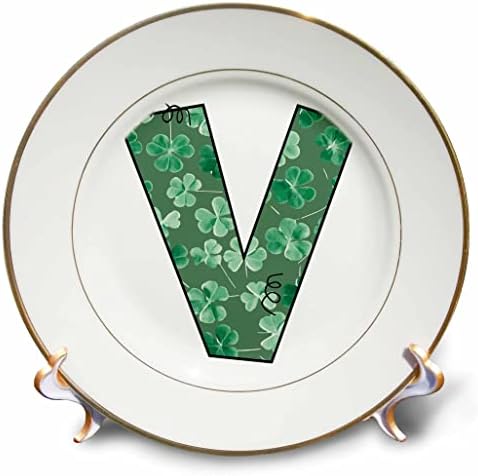 3drose Симпатична зелена четири лисја детелина кадрава знак монограм почетна V - плочи