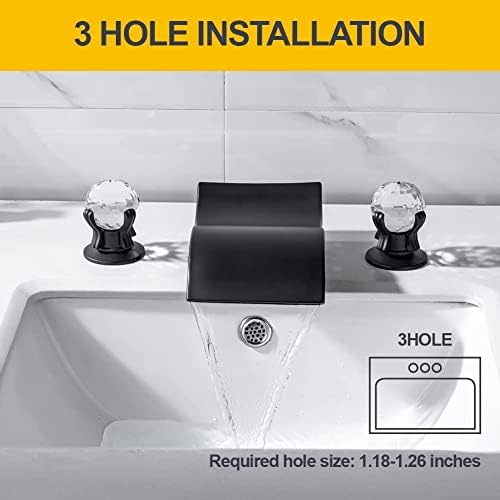 Водопад тапа за бања 3 дупки 2 рачки и мат црна тапа за мијалник за бања со две рачки за кристално копче