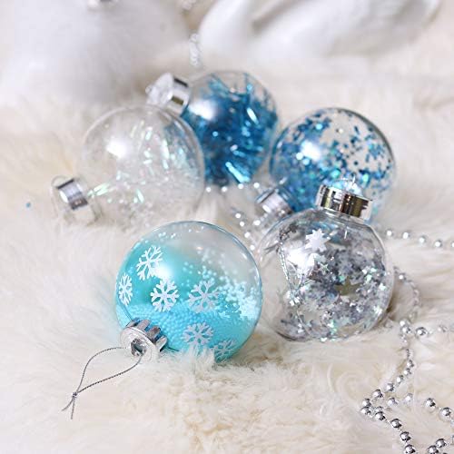 Valery Madelyn 16CT 80mm Зимски желби сребрени и сини чисти божиќни украси за божиќни декор, распрскувани проследни украси за новогодишни