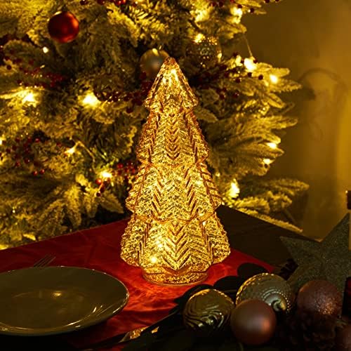 Ламрис таблети тајмер за новогодишна елка осветлена 12 инчи злато жива стакло xmas дрвја украси маса централен дел од мантија прозорец дома