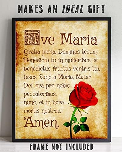 Ave Maria, Hail Mary Milple Wall Art, 11 X14 Нераспоменато печатење - Мајка Маријас Латинска молитва, религиозен инспиративен