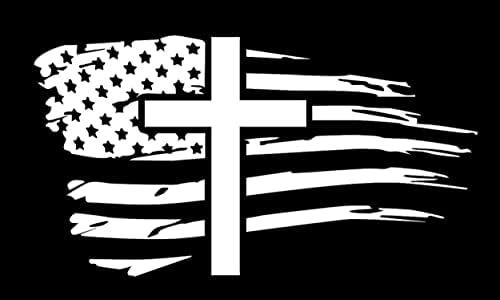 SixtyTwo24 Американско знаме со налепница - 5инх Деклас {Бела} - Христијанска налепница, Господ, Христос, Исус, Loveубов, Американка,