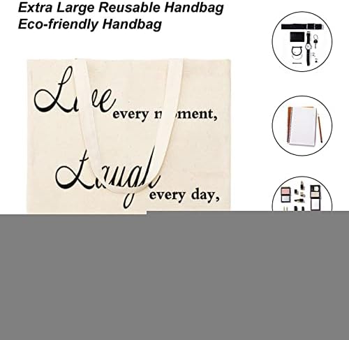 Wengbeauty Canvas Tote торба Цитат во живо секој момент смејте се секој ден loveубов над зборот рамената торба за еднократна употреба