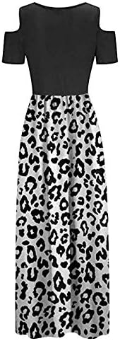 Засун макси фустани за жени обичен краток ракав маичка со долг фустан со џебови мода од рамо лабава фустан на плажа
