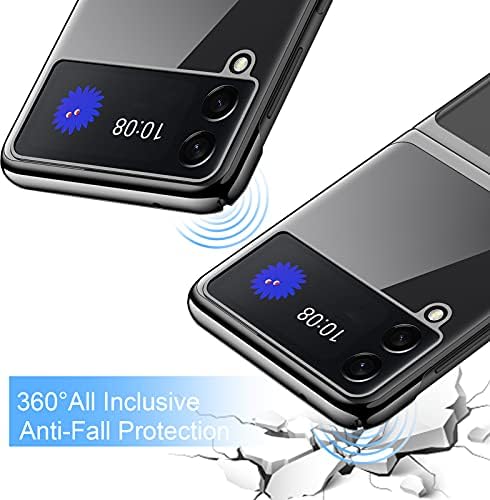 Брениу Црн Телефон Случај Компатибилен Со Samsung Galaxy Z Flip 3, Луксузни Транспарентни Позлата Компјутер Кристално Покритие Заврши Анти-Нула