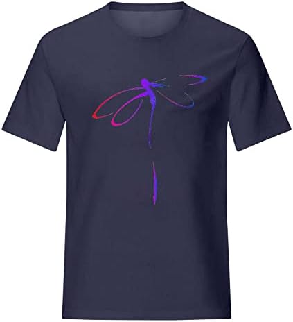 Основни маички за женски случајни екипаж, кратки ракави, симпатични елф печати летни маички врвни врвни врвни маици