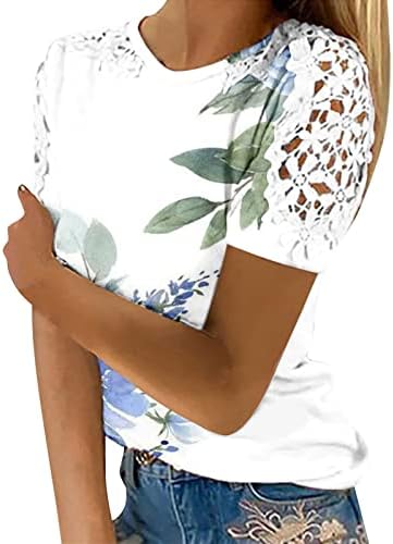 Гроздобер маици за жени, обични чипка кратки ракави маици Елегантни графички маички модни фустани Туника блузи