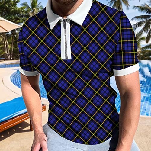 Летни преголеми маици за мажи Пролетни летни летни кратки ракави патент лапел карирани печати обични мажи плетени