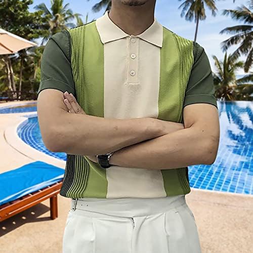 Машка предност перформанси со кратки ракави лапел цврсти поло маици обични тенок класичен фит памук голф -маица блуза