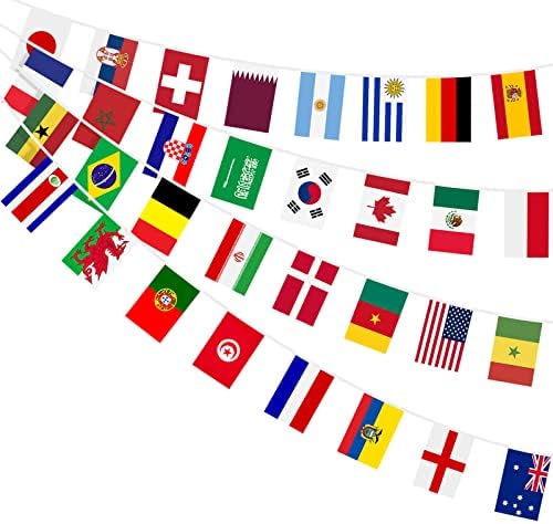 Ahfulife Светски Стринг Знаме Банер, 32 Земји Меѓународни Знамиња Банер Двостран Полиестер За Женски Светско Првенство 2023 Фудбал Меѓународни