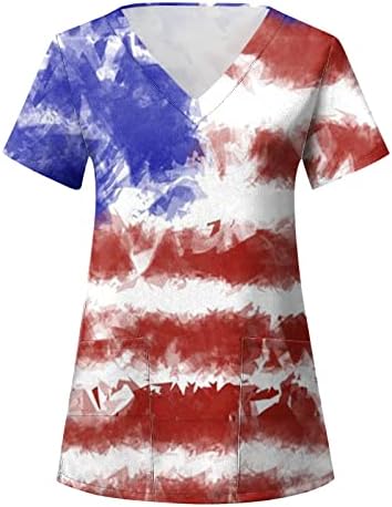 Американско Знаме 4 јули Женски Плисирани Надуени Ракави Врвови Лето V Вратот Обични Маици Лабави Блузи Облечени S-3XL