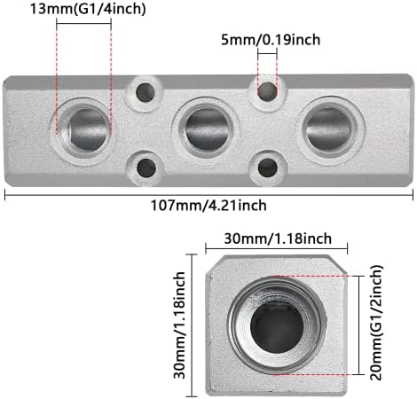 Кјуионти 3 Начин Пневматски Колектор Воздух Дистрибуција Блок, Алуминиумска Легура Воздух Компресор Колектор Дистрибуција Блок, Г1/2 Порта