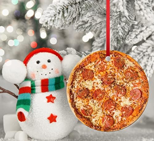 Пица Божиќ украс Смешни loversубители на храна украси со печурки со пиперони и сирење 3inch Голем Божиќ за подароци за да се закачи