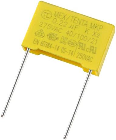 Безбедносни кондензатори на Uxcell Полипропилен филм 0.22UF 275VAC X2 MKP 21мм пин пин 15 парчиња