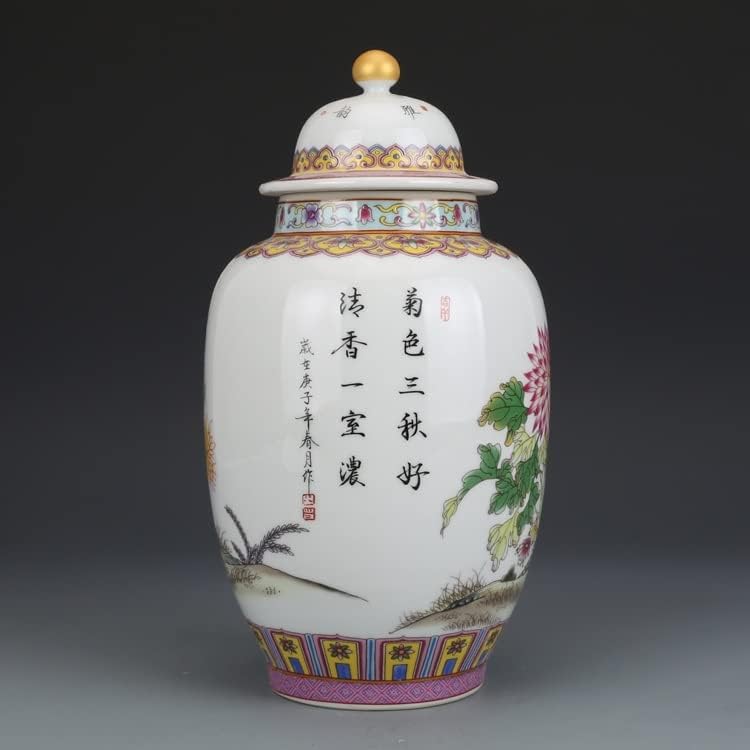 N/A емајл хризантема покриена со тегла за чај од сад Антички колекција Антички Jingdezhen порцелански украси