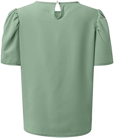 Женска маица женска женска цврста боја, обична тркалезна врата маица мавта со врвови на ракави, ги разгали елегантните летни маици