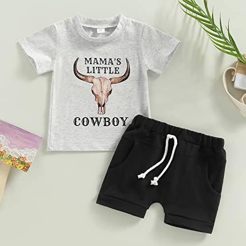 Hnuanlui Западно бебе момче облека, маица со крави печати маици, врвови со џогерски шорцеви поставени 2 парчиња дете, обични летни облеки