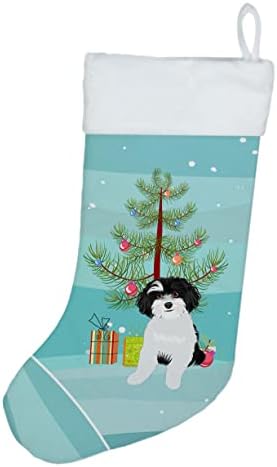 Богатства на Каролина WDK3164CS SHIH-TZU црно-бело 1 Божиќно божиќно порибување, камин виси чорапи Божиќна сезона забава Декорации за семејни