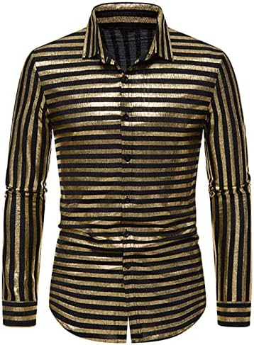 2022 Ново кошули за машки модни бронзинг ленти Обични врвови со долги ракави на копчето за забави на топката топка Блуза Туника Туника блуза