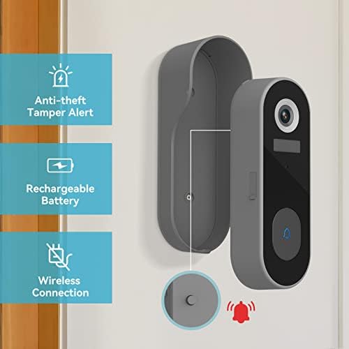 Безжична камера на вратата на вратата на Howiray со Chime, 2K FHD видео-врата Камера безжичен паметен WiFi Doorbell со PIR Detection Detection,