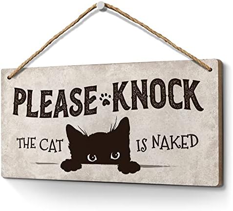 Декор за мачки -ве молам тропаат -funny мачка врата знак 6 x12, знак за бања, црна мачка wallид што виси знаци Плакети за просторија