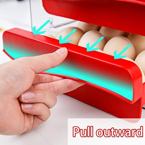 Држач за црвено јајце за рубница за фрижидер со капак и рачки, фиока тип пластичен држач за јајца, 2 фиоки кутија за складирање на јајца,