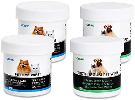 Марамчиња за очите на кучиња оку + марамчиња за освежувачи на кучиња заби, 300 броеви за заби на кучиња за чистење на заби за
