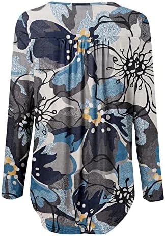 CCJGIKPOK женски обични врвови на туника за да ги носите со хеланки со долги ракави проточни блузи со цвеќиња од цветни печатени