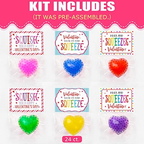 Подароци за ден на вinesубените за деца- 24 пакуваат картички за в Valentубените со топки со монистра на срцеви вода- фигуриски играчки