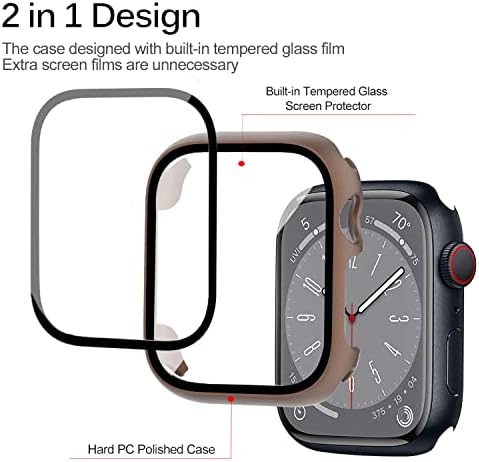Miimall Компатибилен Apple Watch Series 8 41mm Case со вграден заштитник на стаклен екран, тврд компјутерски шок-шок-отпорен анти-кора од