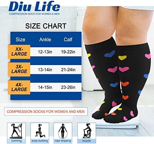 DIU Life Plus Cods Compress Cods Coompress за жени и мажи 20-30 mmHg Дополнително широко теле колено со висока поддршка чорапи