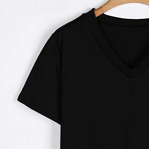 Jflyou labe labe labe краток ракав цврст v-врат неправилен полите обичен маица маица врвови блуза
