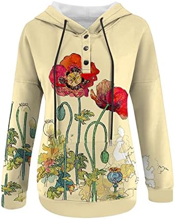 Xiloccer Божиќна блуза женска маичка печати со долги ракави качулка копче за качулка, качулка, смешни кошули за џебни кошули