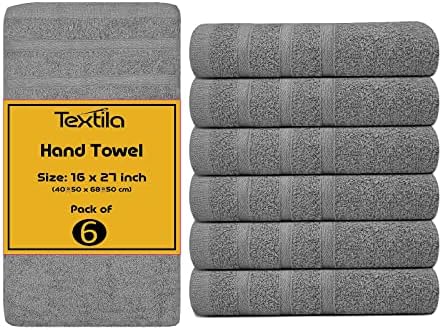 Текстил памучни рачни крпи - пакет од 6 - сива боја - 16x27 инчи - меки и апсорбирачки крпи за бања, кујна и теретана.