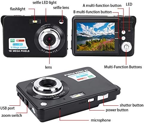 Сензор за дигитална камера COMS 18MP, HD дигитална видео камера автоматска фокус камера со 8x зум, екран од 2,7 инчи, USB 2.0 порта,