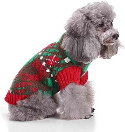 Класичен зелен и црвен божиќен џемпер за мали кучиња мачки памук рачно изработена ткаена кутре кошула зимска топла облека облека