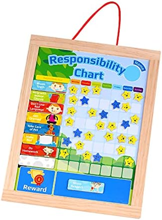 Табела за одговорност на Tookyland за деца, магнетна табела за деца дома, дрвена табела за наградување со 12 голови и 35 starsвезди на