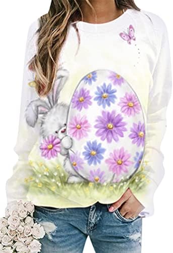 Омзин жени Велигденски ден преголем лабав пуловер лабав моден зајаче графички кошула случајна работа на врвот