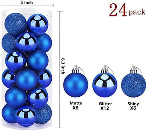 24 парчиња Божиќни топки украси 1.57 ShatterProof Royal Blue Bridn The Form The Form The Born The Bears XMAS за Божиќни венци