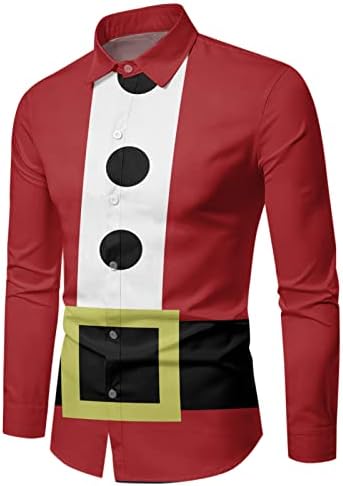 XXBR Божиќно копче надолу кошули за мажи плус големина со долга ракав фустан кошула Божиќ Дедо Мраз Клаус костуми Дизајнерски кошули