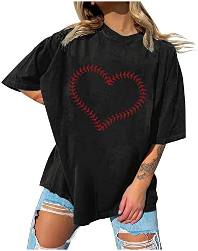 Бејзбол срце кошула симпатична мама тато машка маица со мекобол подарок маица обична лабава вклопена мека cmofy екипаж врвови