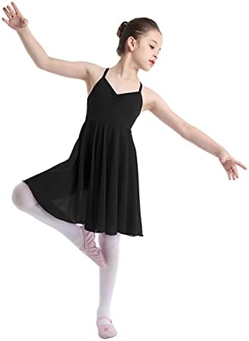 Девојки за девојчиња од џета девојчиња без ракави крстовички ленти назад шифон фустан балет танц леотарски фустан танцувачка облека